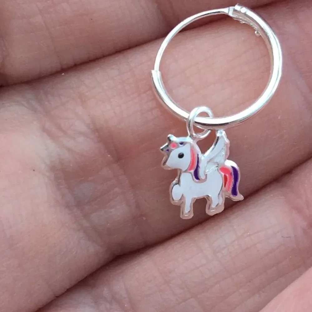 Girls Sterling Silver Unicorn Epoxy Earrings